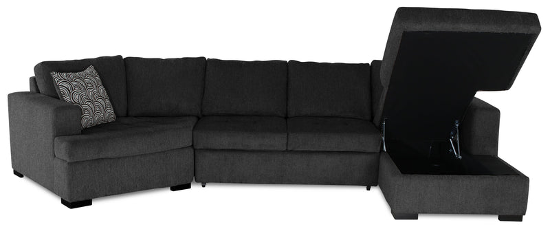 Made in Canada Legend 3-Piece Left-Facing Chenille Fabric Cuddler Sleeper Sectional with Chaise - Pepper Grey