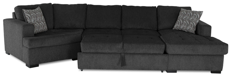 Made in Canada Legend 3-Piece Left-Facing Chenille Fabric Cuddler Sleeper Sectional with Chaise - Pepper Grey