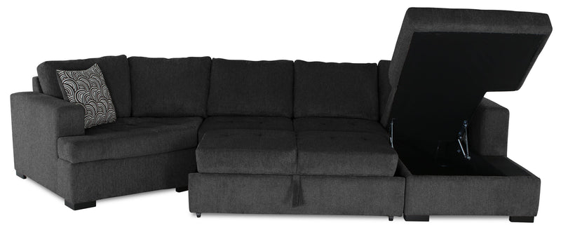Made in Canada Legend 3-Piece Left-Facing Chenille Fabric Cuddler Sleeper Sectional with Chaise - Pepper Grey