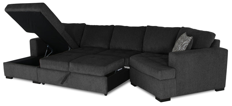 Made in Canada Legend 3-Piece Right-Facing Chenille Fabric Cuddler Sleeper Sectional with Chaise - Pepper Grey