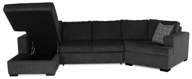 Made in Canada Legend 3-Piece Right-Facing Chenille Fabric Cuddler Sleeper Sectional with Chaise - Pepper Grey