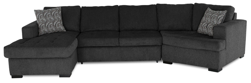 Made in Canada Legend 3-Piece Right-Facing Chenille Fabric Cuddler Sleeper Sectional with Chaise - Pepper Grey
