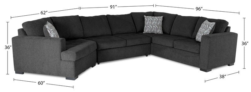 Made in Canada Legend 3-Piece Left-Facing Chenille Fabric Cuddler Sleeper Sectional - Pepper Grey