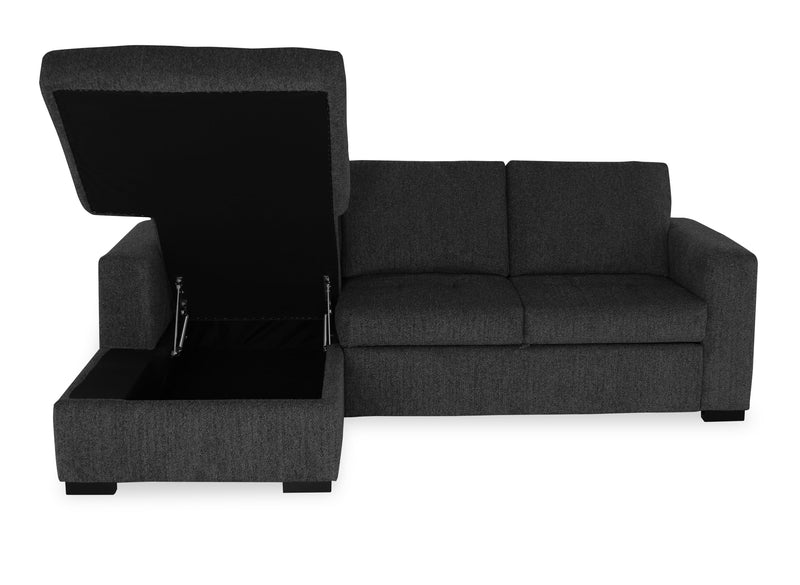 Made in Canada Legend 2-Piece Left-Facing Chenille Fabric Sleeper Sectional with Storage Chaise - Pepper Grey