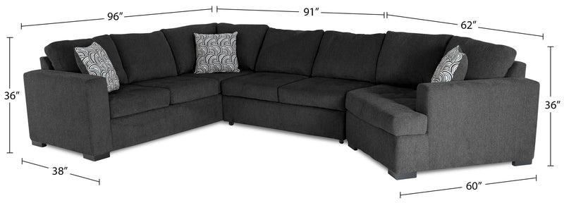 Made in Canada Legend 3-Piece Right-Facing Chenille Fabric Cuddler Sleeper Sectional - Pepper Grey