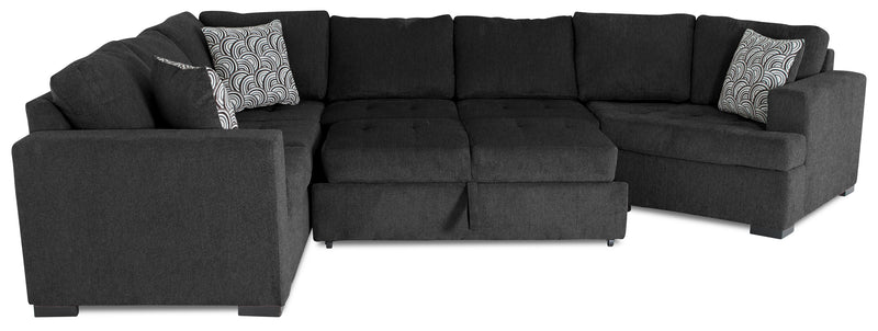 Made in Canada Legend 3-Piece Right-Facing Chenille Fabric Cuddler Sleeper Sectional - Pepper Grey
