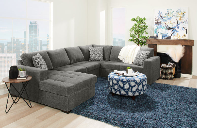Made in Canada Legend 3-Piece Left-Facing Chenille Fabric Sleeper Sectional with Storage Chaise - Pewter Brown