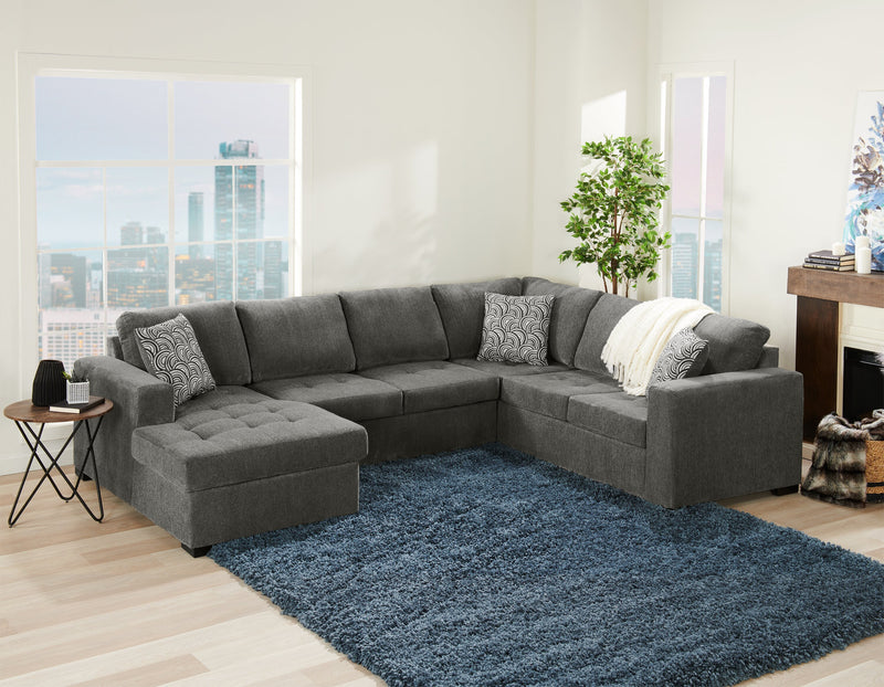 Made in Canada Legend 3-Piece Left-Facing Chenille Fabric Sleeper Sectional with Storage Chaise - Pewter Brown