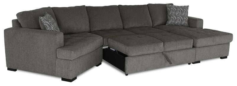 Made in Canada Legend 3-Piece Left-Facing Chenille Fabric Cuddler Sleeper Sectional with Chaise - Pewter Brown