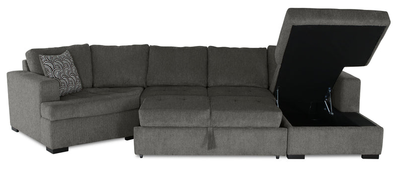 Made in Canada Legend 3-Piece Left-Facing Chenille Fabric Cuddler Sleeper Sectional with Chaise - Pewter Brown