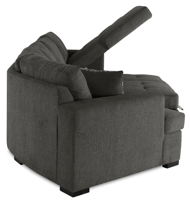 Made in Canada Legend 3-Piece Left-Facing Chenille Fabric Cuddler Sleeper Sectional with Chaise - Pewter Brown