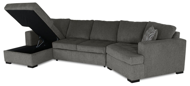 Made in Canada Legend 3-Piece Right-Facing Chenille Fabric Cuddler Sleeper Sectional with Chaise - Pewter Brown