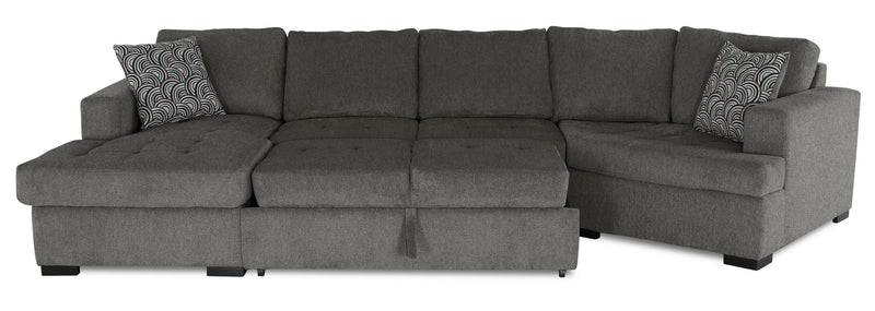 Made in Canada Legend 3-Piece Right-Facing Chenille Fabric Cuddler Sleeper Sectional with Chaise - Pewter Brown