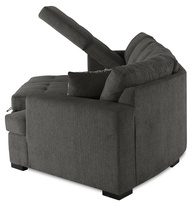 Made in Canada Legend 3-Piece Right-Facing Chenille Fabric Cuddler Sleeper Sectional with Chaise - Pewter Brown
