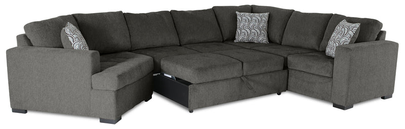 Made in Canada Legend 3-Piece Left-Facing Chenille Fabric Cuddler Sleeper Sectional - Pewter Brown