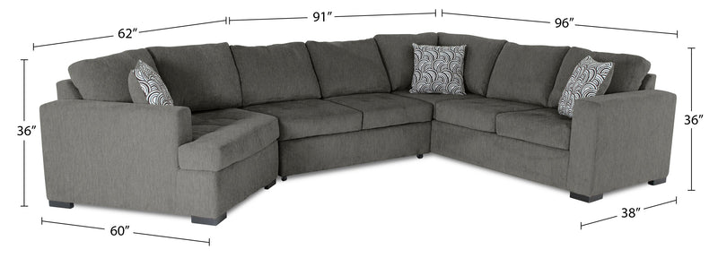 Made in Canada Legend 3-Piece Left-Facing Chenille Fabric Cuddler Sleeper Sectional - Pewter Brown