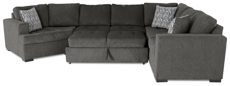 Made in Canada Legend 3-Piece Left-Facing Chenille Fabric Cuddler Sleeper Sectional - Pewter Brown