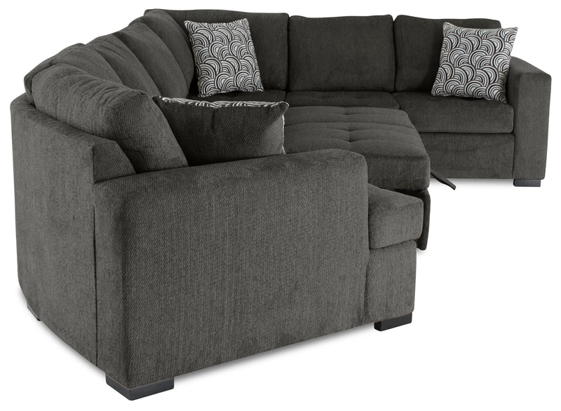 Made in Canada Legend 3-Piece Left-Facing Chenille Fabric Cuddler Sleeper Sectional - Pewter Brown
