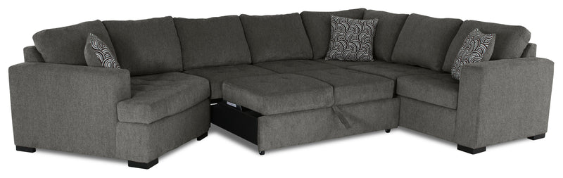 Made in Canada Legend 4-Piece Left-Facing Chenille Fabric Cuddler Sleeper Sectional with Chaise - Pewter Brown