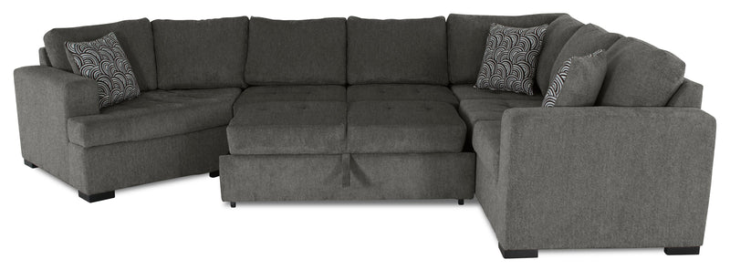 Made in Canada Legend 4-Piece Left-Facing Chenille Fabric Cuddler Sleeper Sectional with Chaise - Pewter Brown