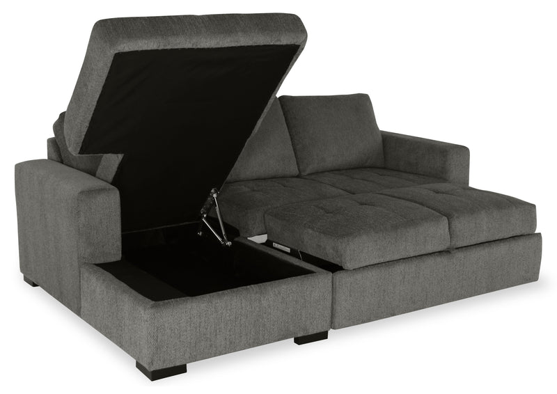 Made in Canada Legend 2-Piece Left-Facing Chenille Fabric Sleeper Sectional with Storage Chaise - Pewter Brown