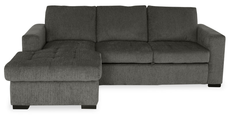 Made in Canada Legend 2-Piece Left-Facing Chenille Fabric Sleeper Sectional with Storage Chaise - Pewter Brown