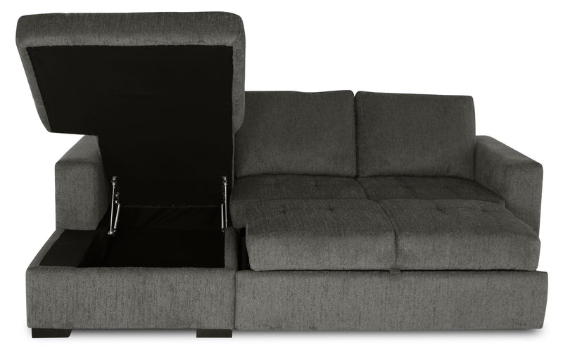 Made in Canada Legend 2-Piece Left-Facing Chenille Fabric Sleeper Sectional with Storage Chaise - Pewter Brown