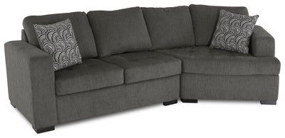 Made in Canada Legend 2-Piece Right-Facing Chenille Fabric Cuddler Sectional - Pewter Brown | Sofa sectionnel de droite Legend 2 pièces fabriqué au Canada en tissu de chenille avec fauteuil enveloppant - brun étain