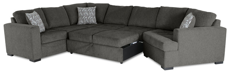 Made in Canada Legend 3-Piece Right-Facing Chenille Fabric Cuddler Sleeper Sectional - Pewter Brown