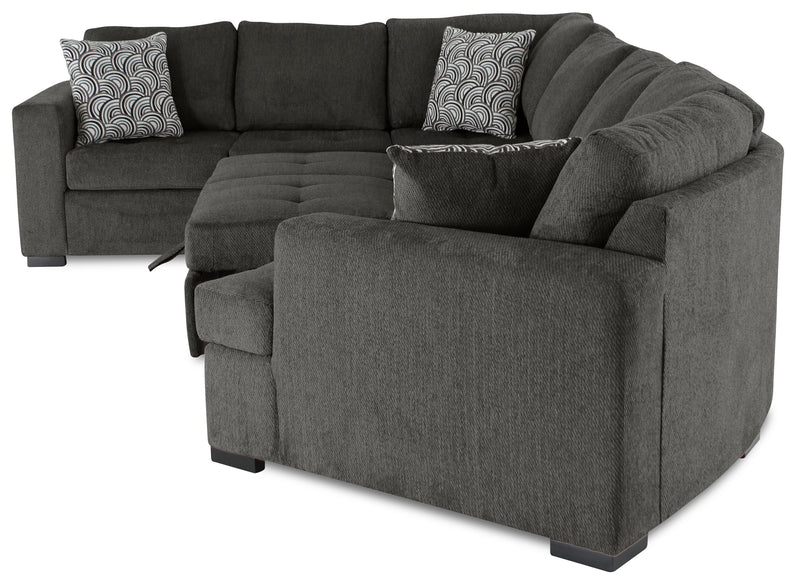 Made in Canada Legend 3-Piece Right-Facing Chenille Fabric Cuddler Sleeper Sectional - Pewter Brown