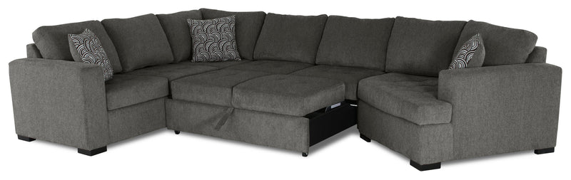 Made in Canada Legend 3-Piece Right-Facing Chenille Fabric Cuddler Sleeper Sectional - Pewter Brown