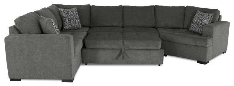Made in Canada Legend 3-Piece Right-Facing Chenille Fabric Cuddler Sleeper Sectional - Pewter Brown