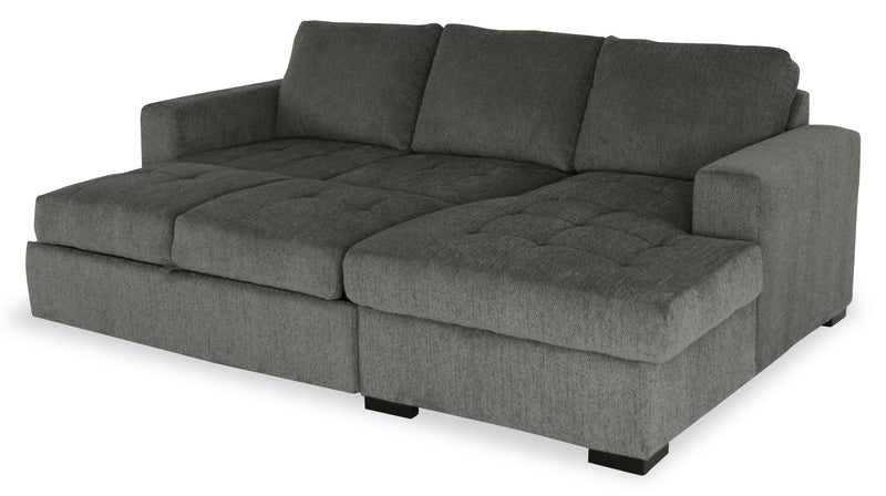 Made in Canada Legend 2-Piece Right-Facing Chenille Fabric Sleeper Sectional with Storage Chaise - Pewter Brown