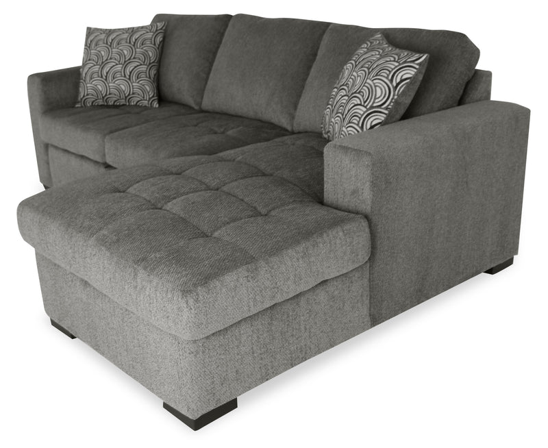 Made in Canada Legend 2-Piece Right-Facing Chenille Fabric Sleeper Sectional with Storage Chaise - Pewter Brown