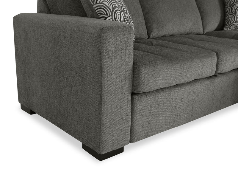 Made in Canada Legend 2-Piece Right-Facing Chenille Fabric Sleeper Sectional with Storage Chaise - Pewter Brown