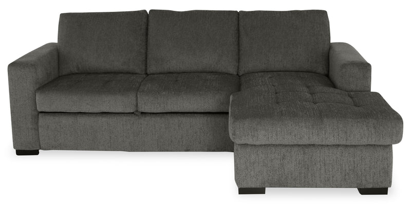 Made in Canada Legend 2-Piece Right-Facing Chenille Fabric Sleeper Sectional with Storage Chaise - Pewter Brown