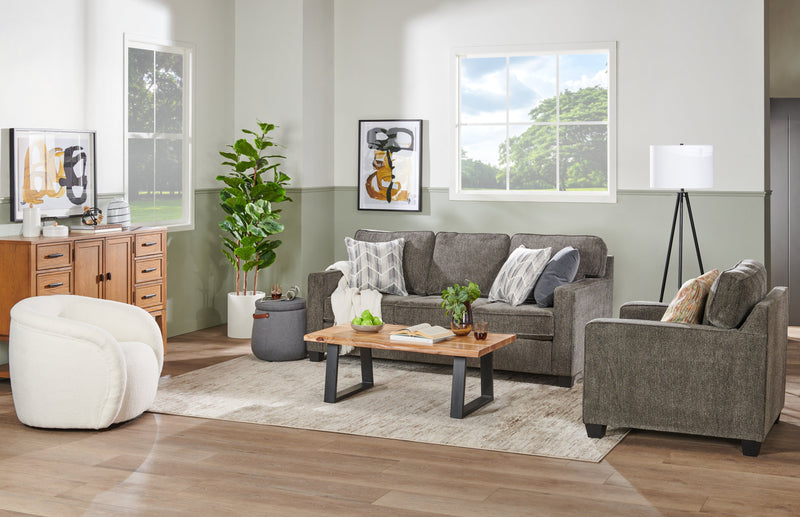 Made in Canada Lennox 35\" Chenille Fabric Chair with Reversible Cushions and Track Arms - Grey