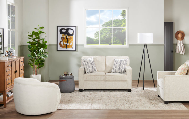 Made in Canada Lennox 57\" Chenille Fabric Loveseat with Reversible Cushions and Accent Pillows - Taupe