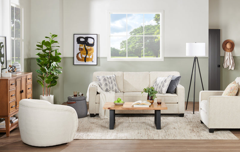 Made in Canada Lennox 83\" Chenille Fabric Sofa with Reversible Cushions and Accent Pillows - Taupe