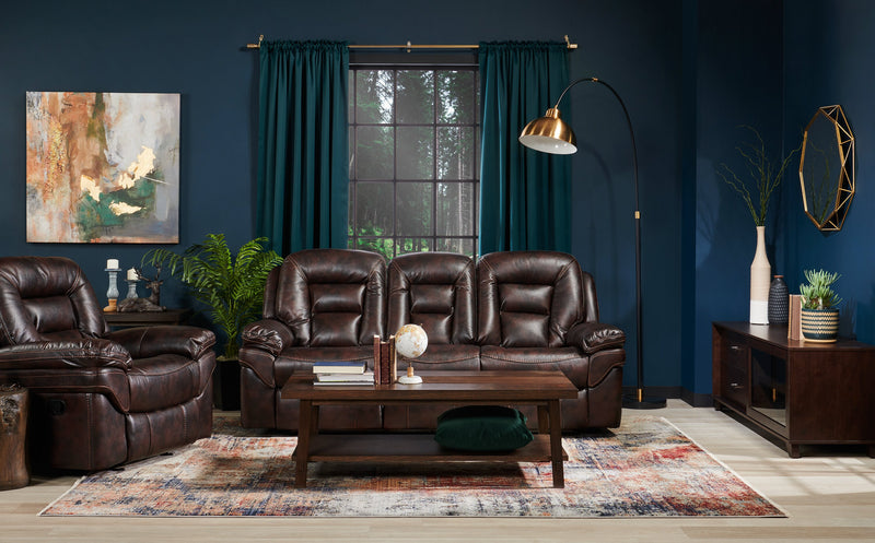 Leo 87.5\" Leather-Look Fabric Reclining Sofa - Walnut Brown