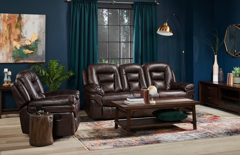 Leo 87.5\" Leather-Look Fabric Reclining Sofa - Walnut Brown