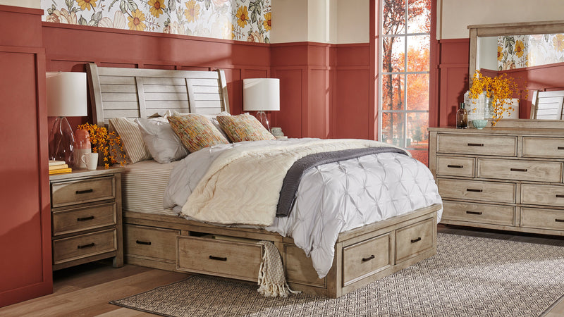 Levi Platform Storage Bed with Headboard & Frame, Wooden, Drift Grey - Queen Size