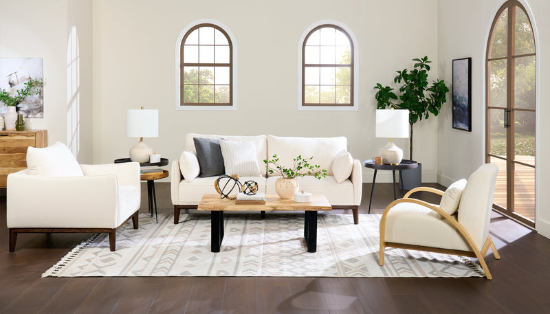 Loft 27.55\" Boucle Fabric Accent Chair with Accent Pillow and Wood Armrests and Legs - White