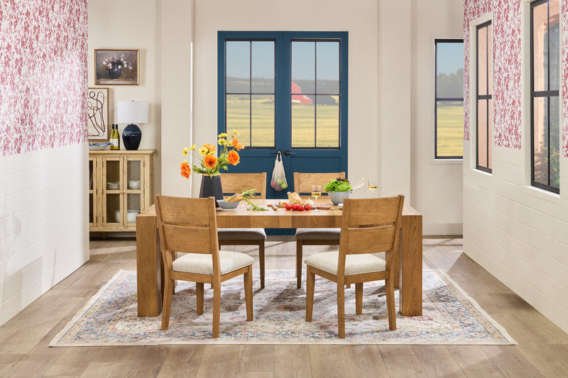 Lotus Dining Chair with Polyester Fabric, Wood, Slat-back - Natural