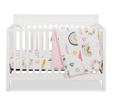 Luna 3-Piece Crib Bedding Set - White and Pink| Literie Luna 3 pièces pour lit de bébé - blanc et rose