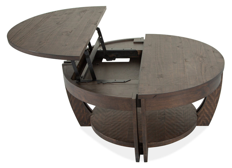 Lyndale 38\" Traditional Round Lift Top Coffee Table with Storage and Shelf - Brown Pine