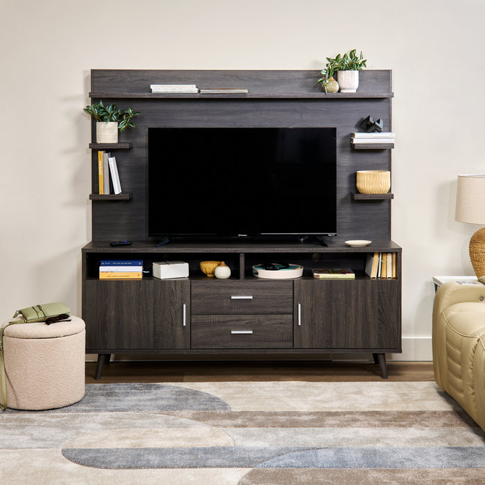 Malibu 72\" 2-Piece Entertainment Centre with Storage and Cable Management for TVs up to 80\"- Distressed Grey