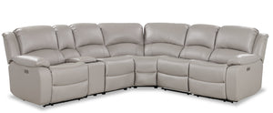 Marcel 6-Piece Genuine Leather Power Reclining Sectional with Storage Console and USB Port - Grey