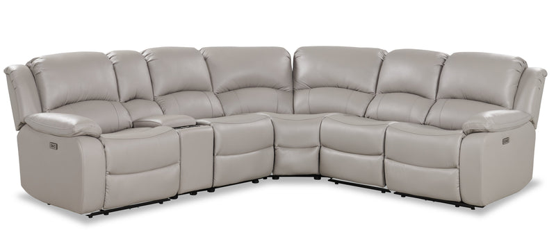 Marcel 6-Piece Genuine Leather Power Reclining Sectional with Storage Console and USB Port - Grey