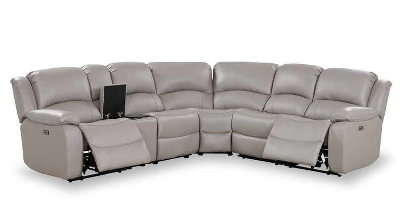 Marcel 6-Piece Genuine Leather Power Reclining Sectional with Storage Console and USB Port - Grey